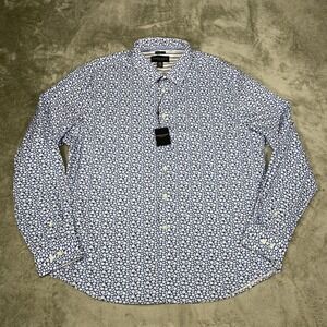 Pronto Uomo Shirt Mens 2XL Blue White Floral Modern Fit Button Up Long Sleeve‎